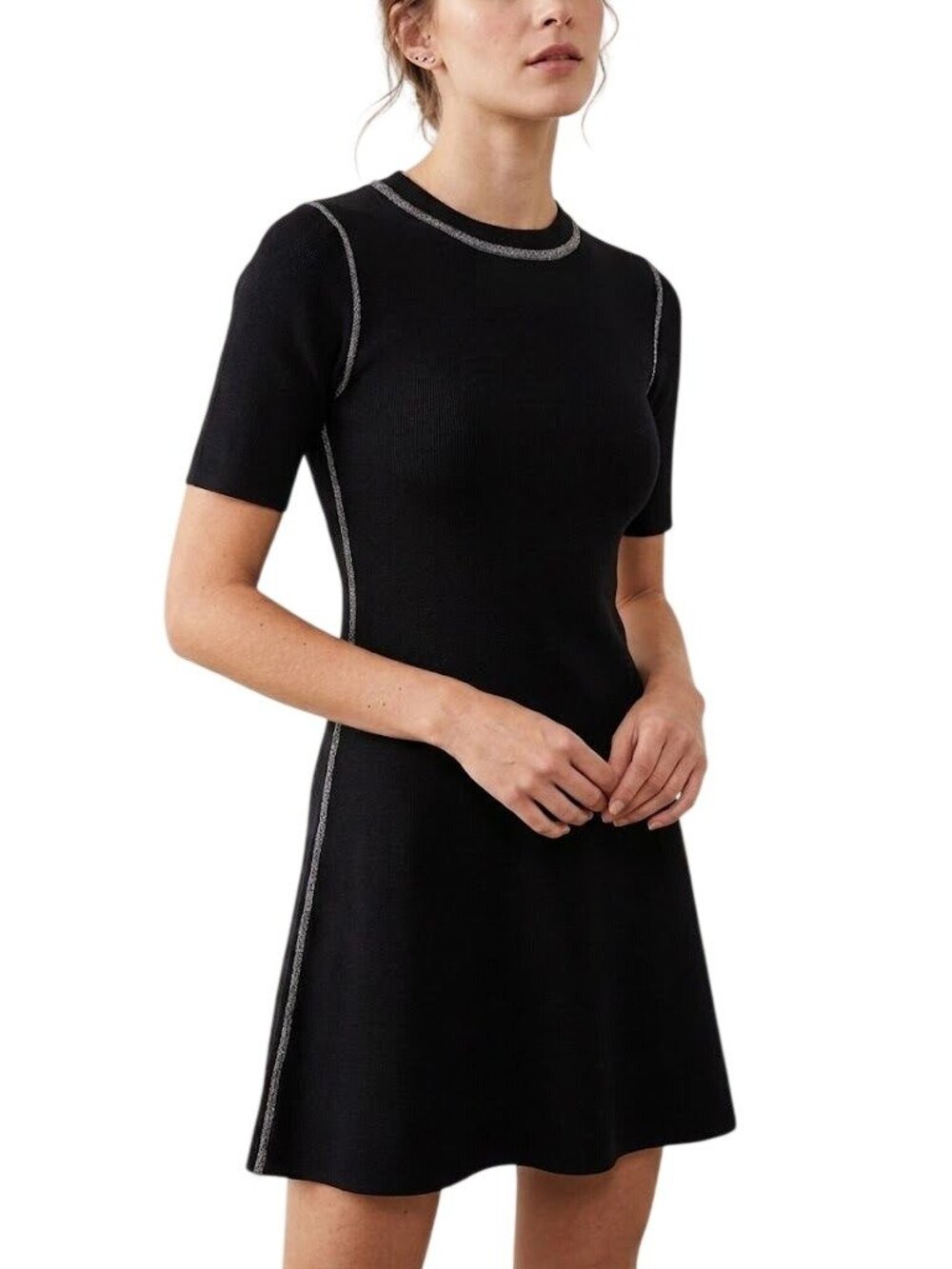Kerisma Mini Dress Small Crewneck Short Sleeve Fit Flare Contrast Stitch Knit